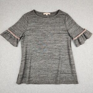 Ann Taylor LOFT Women's Gray Heathered Short Sleeve Bell Sleeve Top Size M